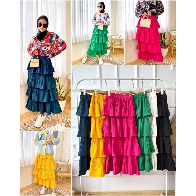 Cetta Official Rok Ombak / Rok Susun/ Rok Tutu Plisket ootd viral fuschia putih hitam