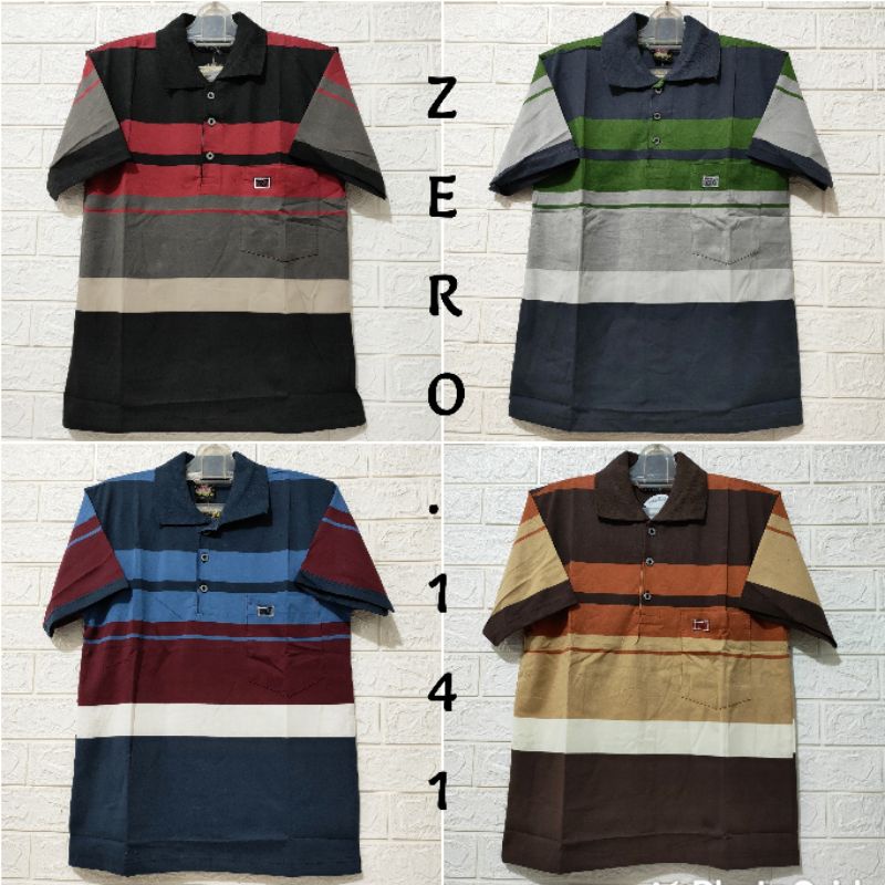 kaos kerah saku Zero salur premium stripe motif baru allsize