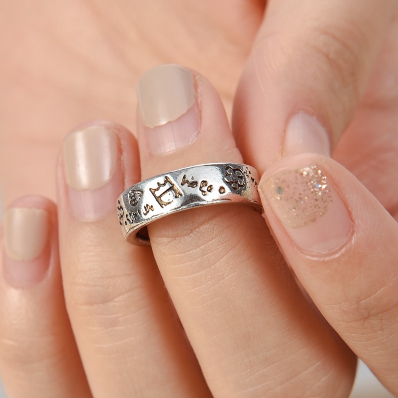 Kartun Elegan Pangeran Bunga Pola Graffiti Jari Cincin Sederhana Pesta Rings Desain Niche Unik Hadiah Yang Indah Pria Vintage Adjustable Terbuka Cincin Wanita Perhiasan Fashion Lucu