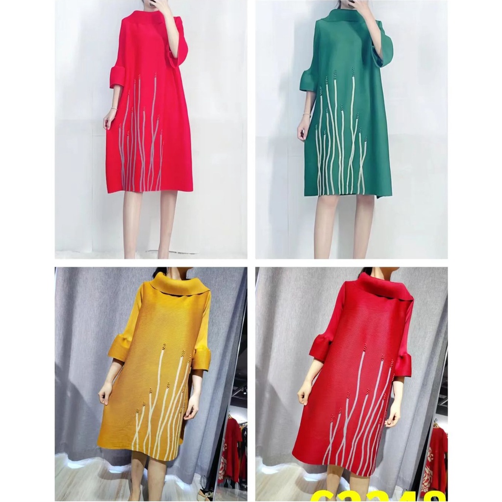 dress plisket premium / dress plisket kerah tinggi / dress plisket tangan terompet / dress plisket p