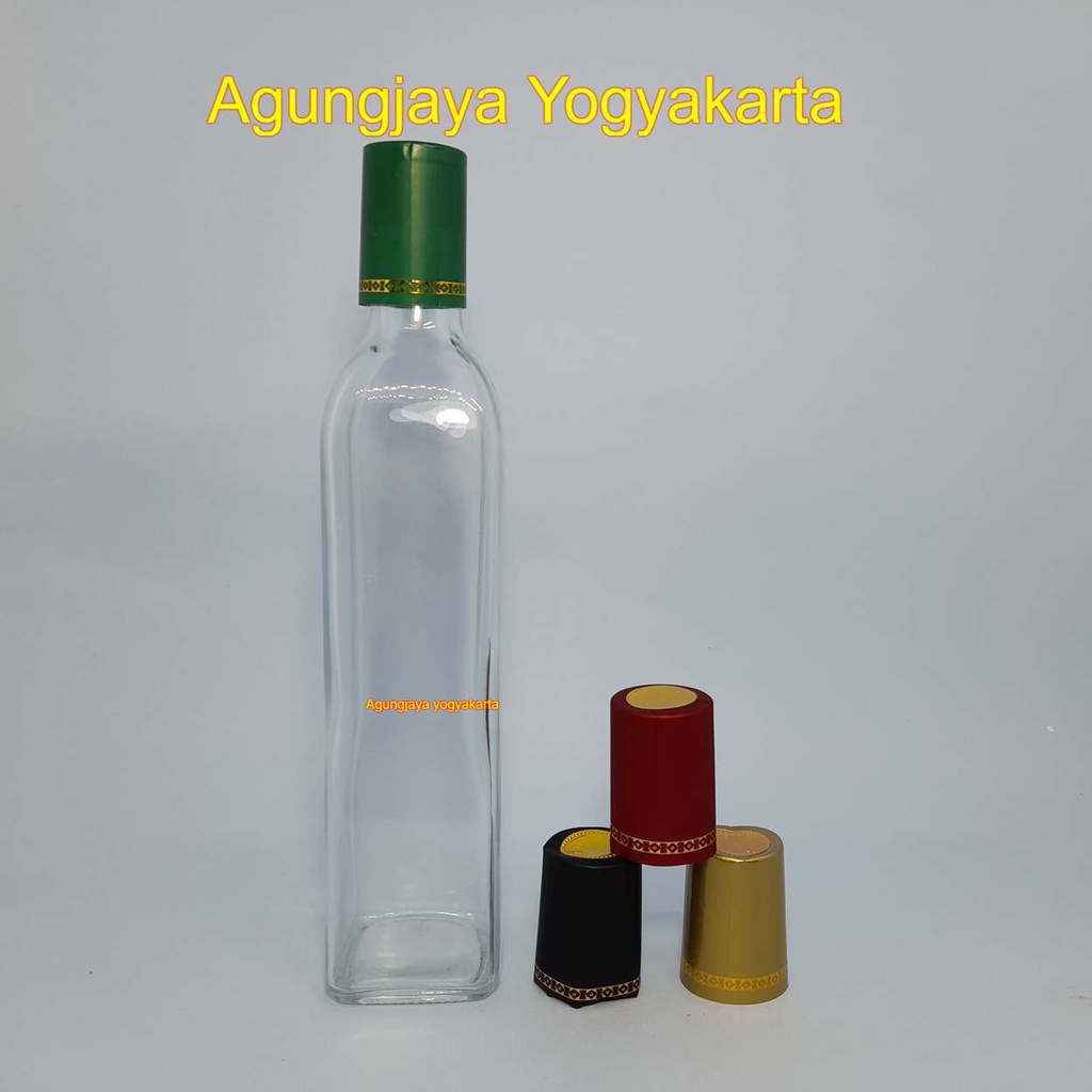 Botol VCO 500 ml Clear Tidak Segel / Botol Kaca Food 500 ml Square VCO Clear Tutup Hijau Tidak Segel