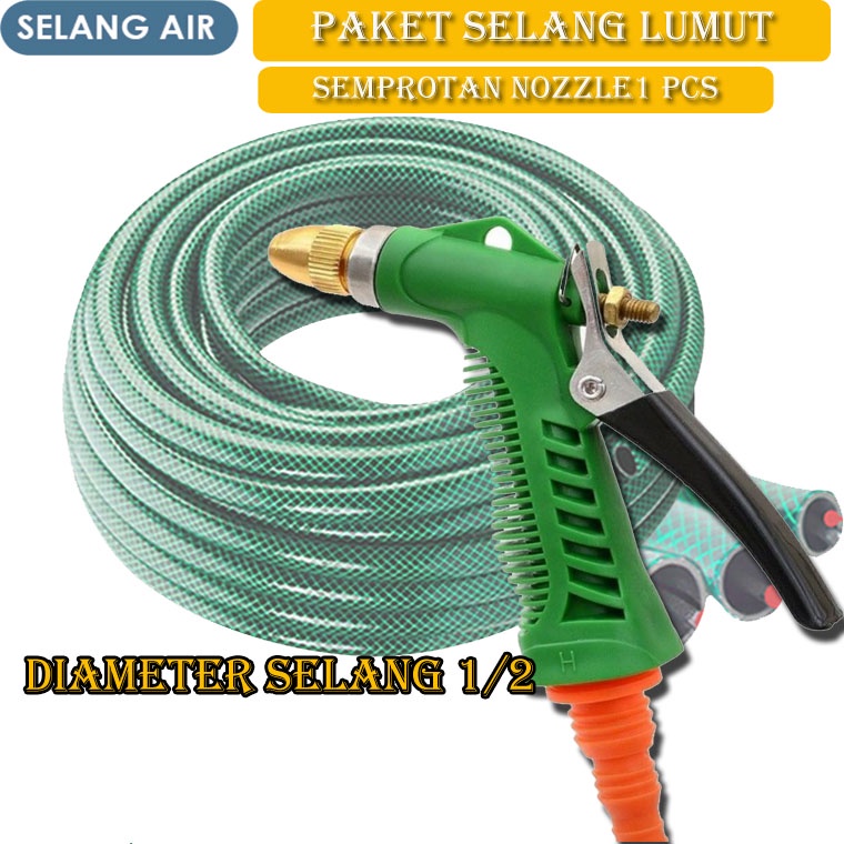 Selang 1/2 Air Paketan / semprotan air penyiram tanaman / Alat Cuci Motor / Paket Selang Air Singgle Layer Hose 3 Sampai 15 Meter