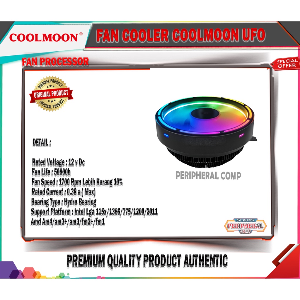 FAN CPU COOLER COOLMOON GLORY RGB INTEL LGA ORIGINAL