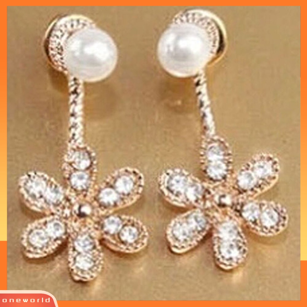 [WONE] Anting Wanita Earrings Shiny Antikarat Alloy Berlian Imitasi Bunga Mutiara Imitasi Ear Studs Untuk Belanja