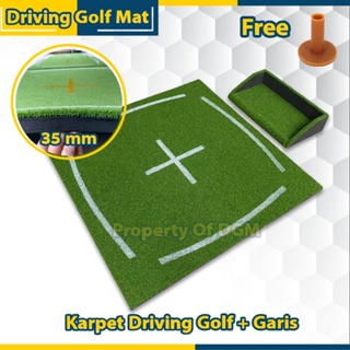 Karpet Driving Golf Mat + Garis Bantu - Hitting Mat Golf Free Tray & Rubber Tee