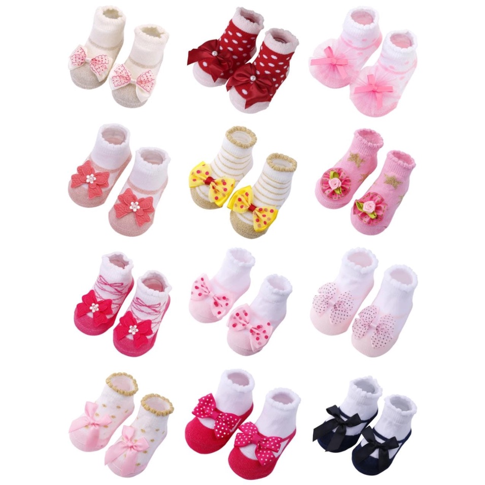 KAOS KAKI BAYI PEREMPUAN RENDA PITA BUNGA BABY GIRL SOCKS KAOS KAKI ANAK LUCU