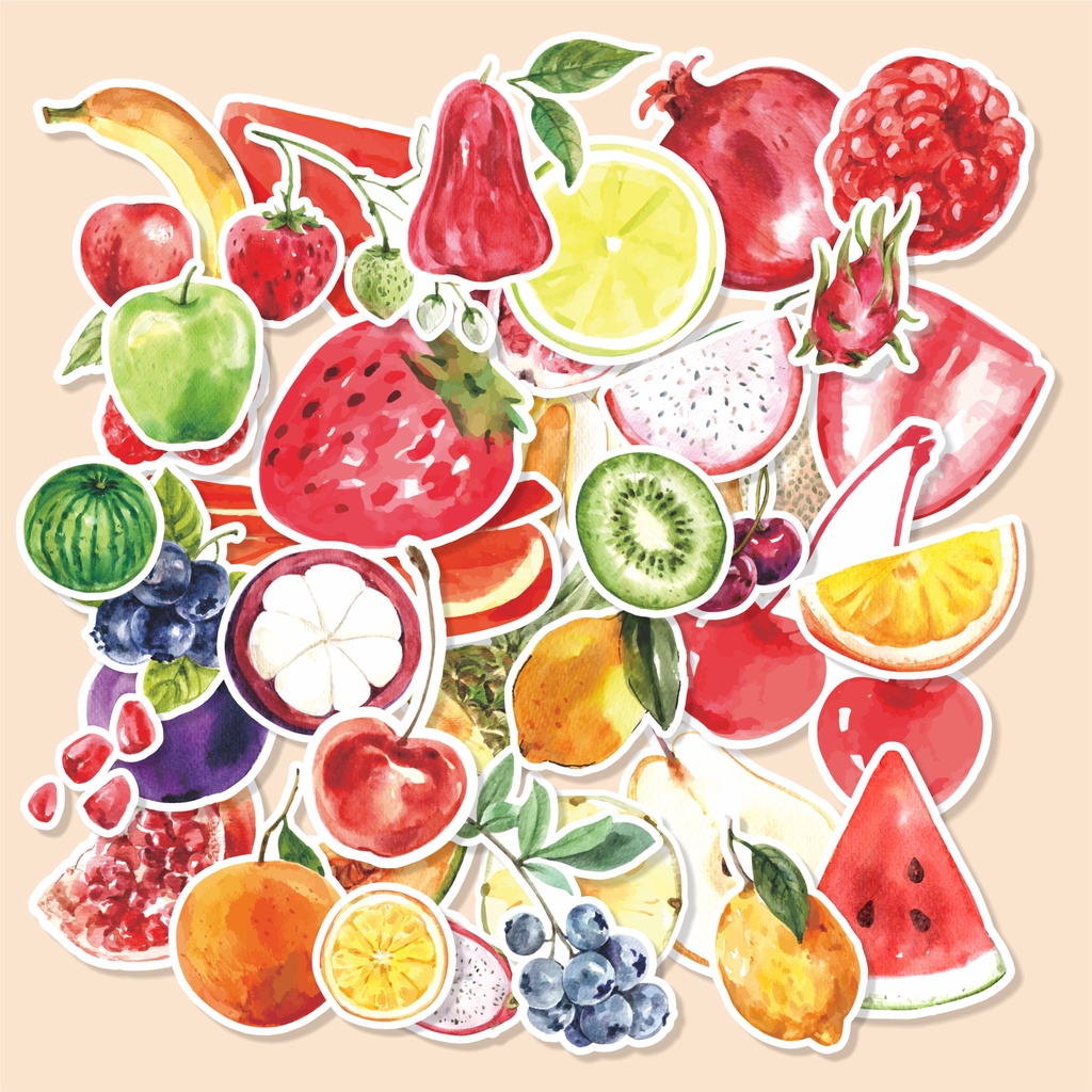 

( 50 pcs )cetak stiker murah/scrapbook/FRUIT-watercolor/random/satuan