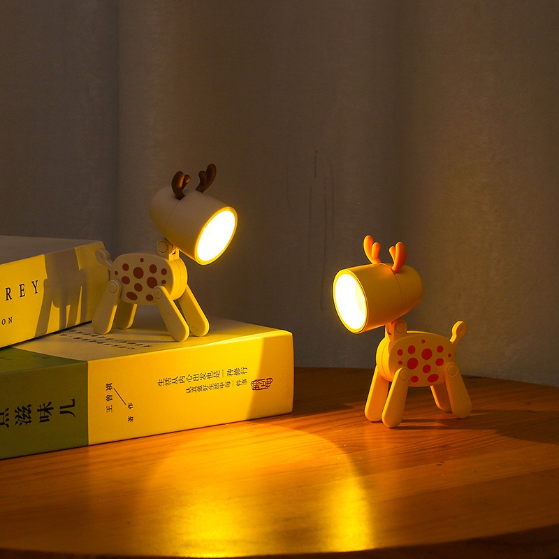 Mini Night Light Cute Tutul Rusa Lampu Meja Lipat/Kancing Baterai Power Supply Book Light Dekorasi Kamar Anak