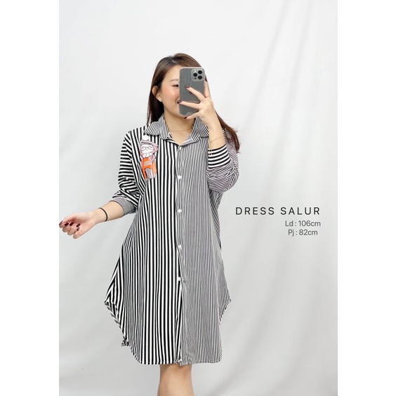 MDLV ~ Dress Salur Midi Spandek Good Quality