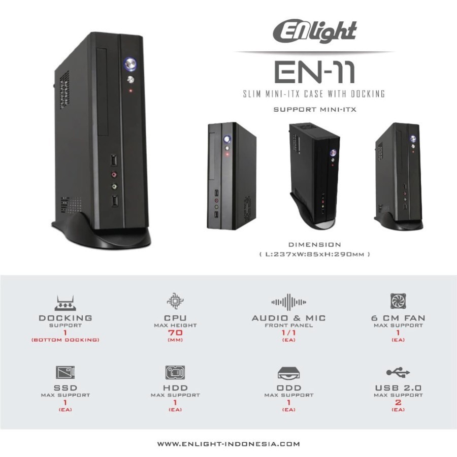 Enlight EN-11 + PSU 150W - Slim Mini-ITX Case