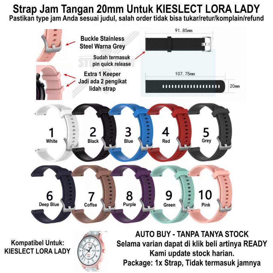 Tali Jam Kompatibel Kieslect Lora Lady 20mm - Strap SBF Silikon Rubber