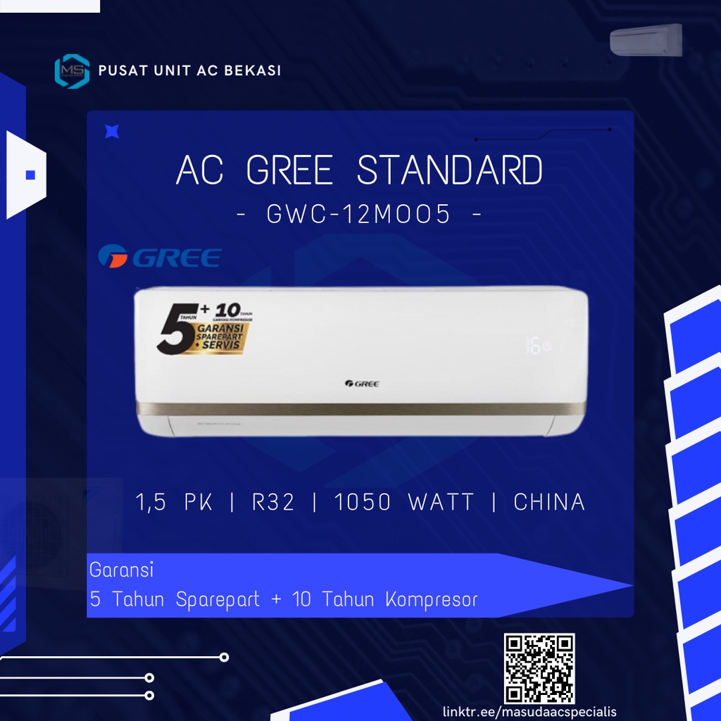 AC GREE GWC-12MOO5 1,5 PK / AC GREE STANDARD 1,5 PK + PASANG