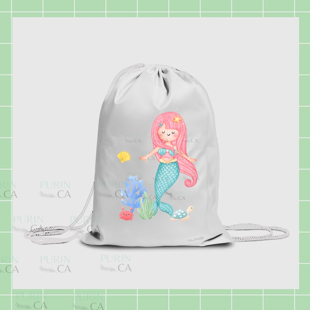 Tas Serut / String Bag / Tote bag Kanvas Mermaid Cute