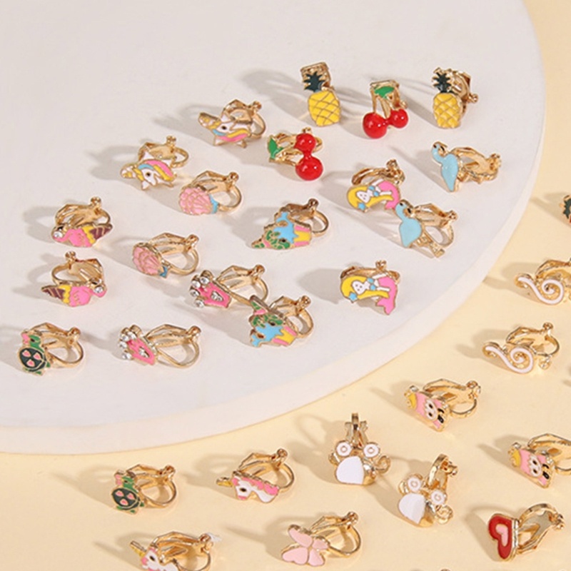 Sa Pasang 24set Anting Klip Isi 24pcs Lucu Mungil Anting Tanpa Tindik Bunga Hewan