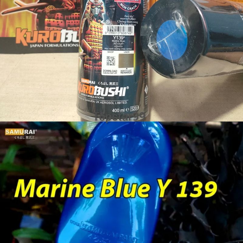 Pilok Pilox Cat Samurai Marine Blue Biru Glossy Y139 139 400ml Cat Semprot Samurai Paint Kurobushi Aerosol 400 ml