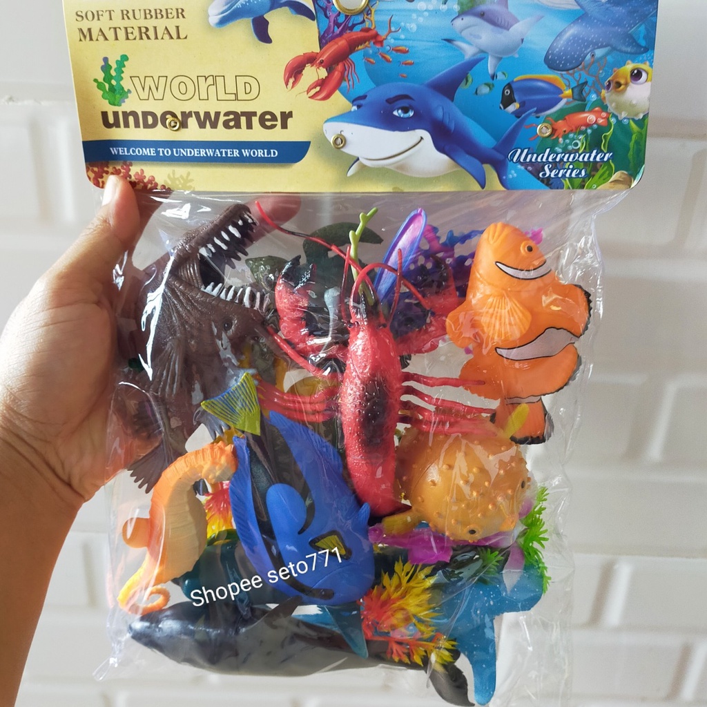 RB22 Nemo Anglerfish Buntal 9 pcs 12pcs Hewan Laut Dalam mainan Ikan Antena Lampu Badut Miniatur