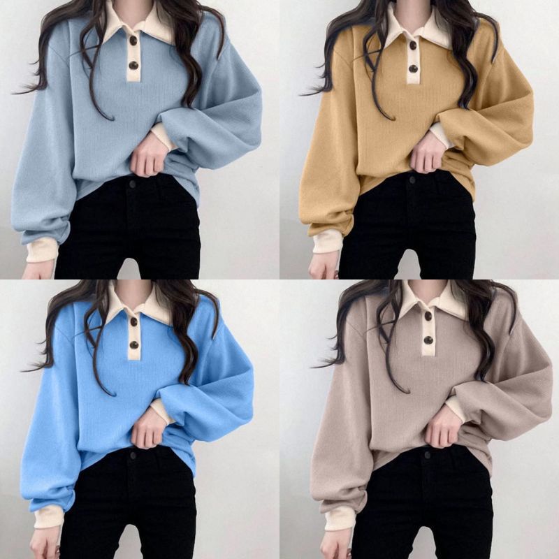 Sweater Oversize Wanita polos / Sweater Kancing Polos Kerah Oversize