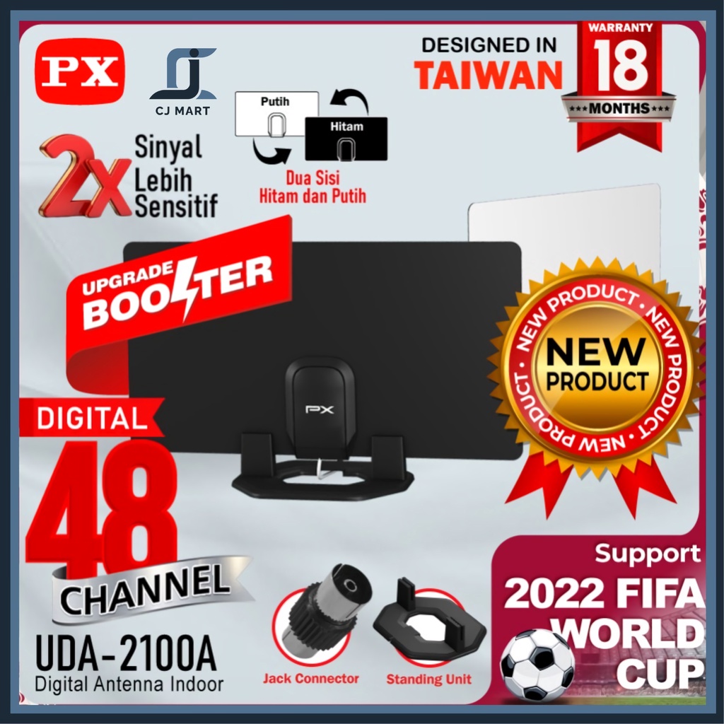 Antena TV Digital Analog Indoor Dinding DVB-T2 + Booster PX UDA-2100A