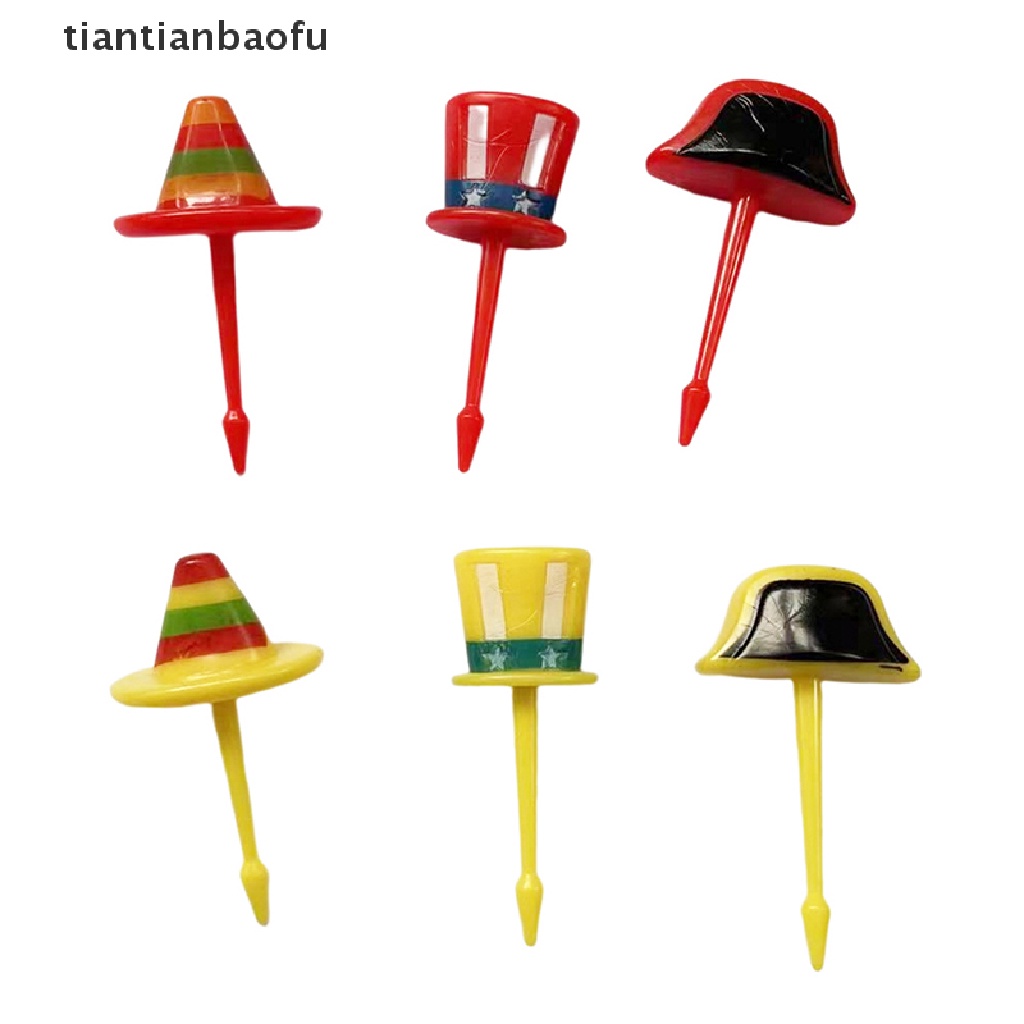 [tiantianbaofu] 1set Topi Kartun Lucu Anak Garpu Buah Plastik Bento Makan Siang Dessert Tusuk Gigi Butik