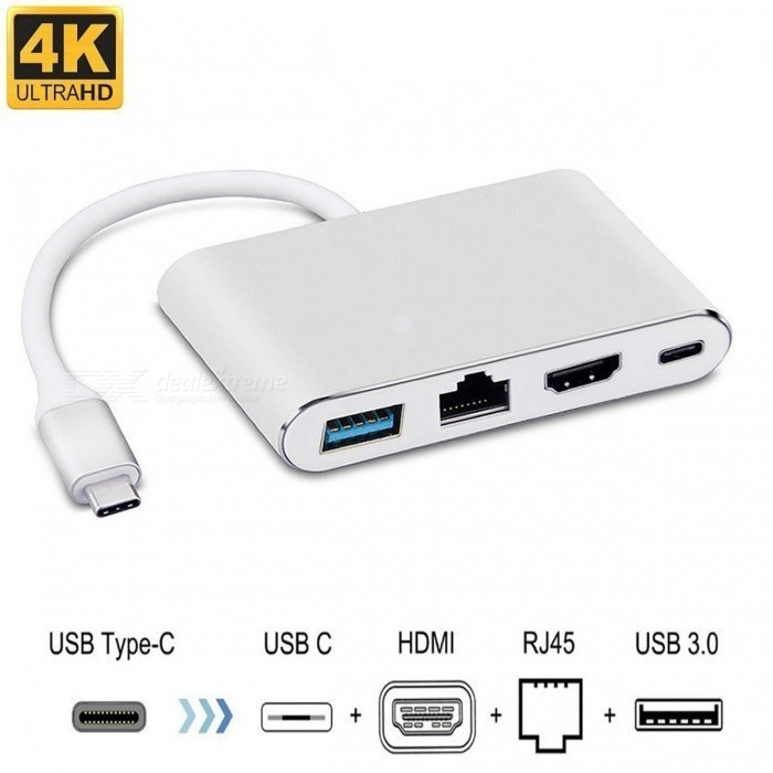 Converter 4in1 USB Type-C To HDMI + USB 3.0+ LAN + PD aluminium