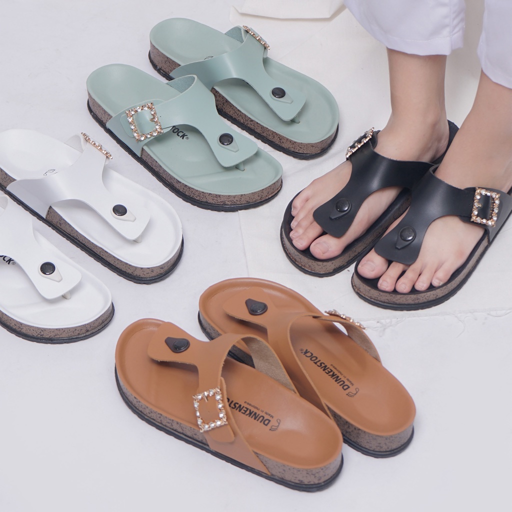 LAPEPA YUK - Dunkenstock AUDY Sandal Wanita Jepit Tinggi 2cm Size 36 - 40 Tidak Licin Sendal Japit Beleza Wedges Slop Birken Dunkenstok Rumah Belezza 37 38 39 Warna ALL Black Hitam Bellezza Kekinian Premium Terbaru Shoes Ori Original Mall Official Store