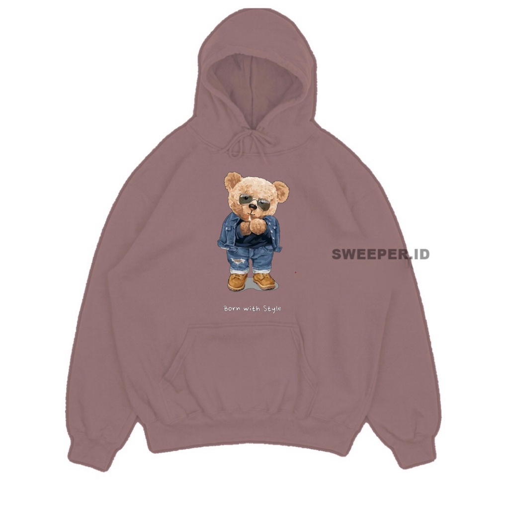 SWEATER HOODIE BORN WITH STYLE TEDDY BEAR 3D BAHAN FLEECE PRINTING