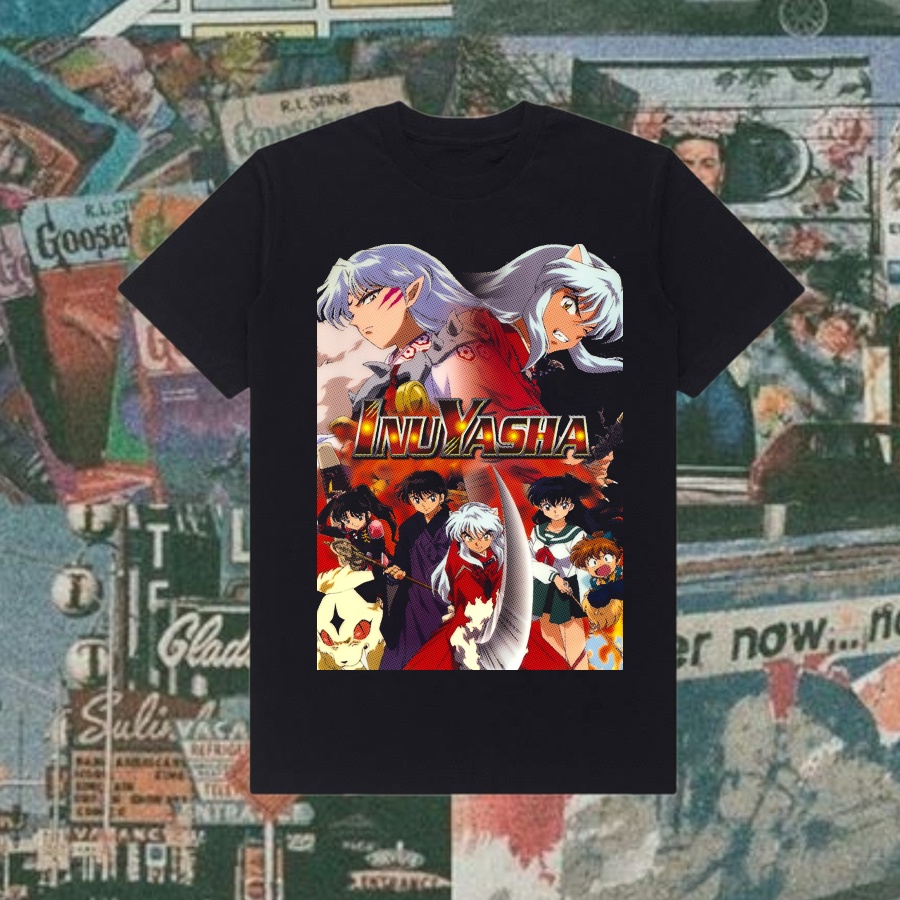 [HOT] Ossu Official ""Inuyasha"" Reguler T-Shirt | Stone Wash | Black | Kaos Anime Inuyasha | Kaos R