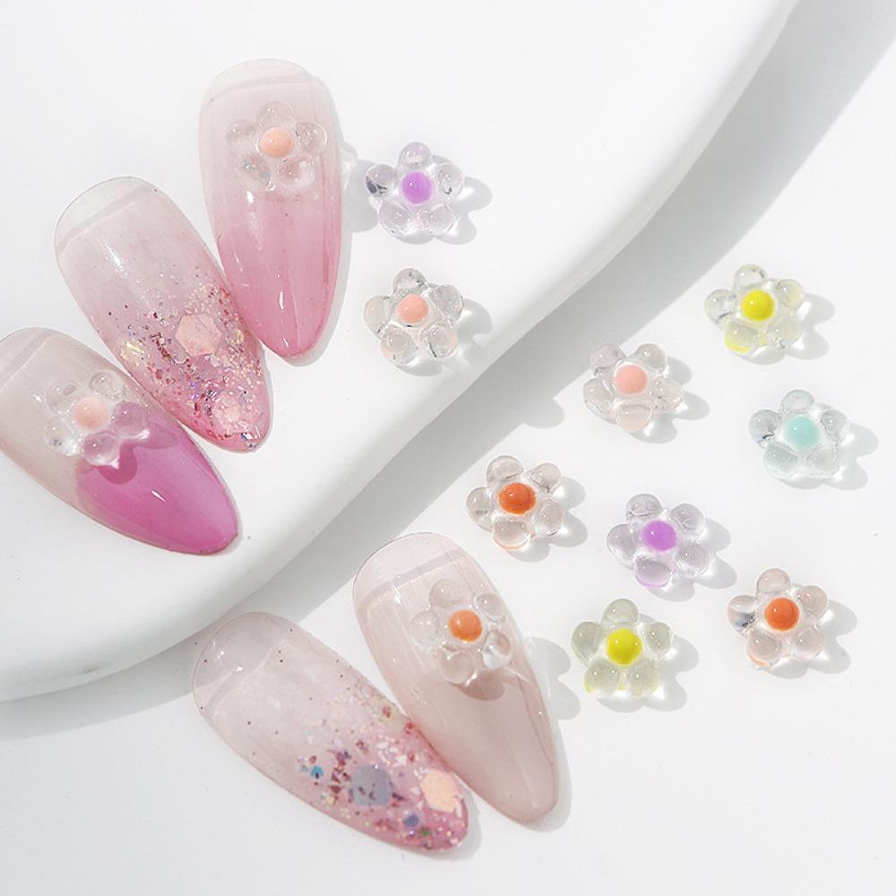 MXBEAUTY Bunga Dekorasi Kuku Warna-Warni 50Pcs /set Resin Lima Kelopak Bunga Fashion Hiasan Kuku 3D Nail Jewelry