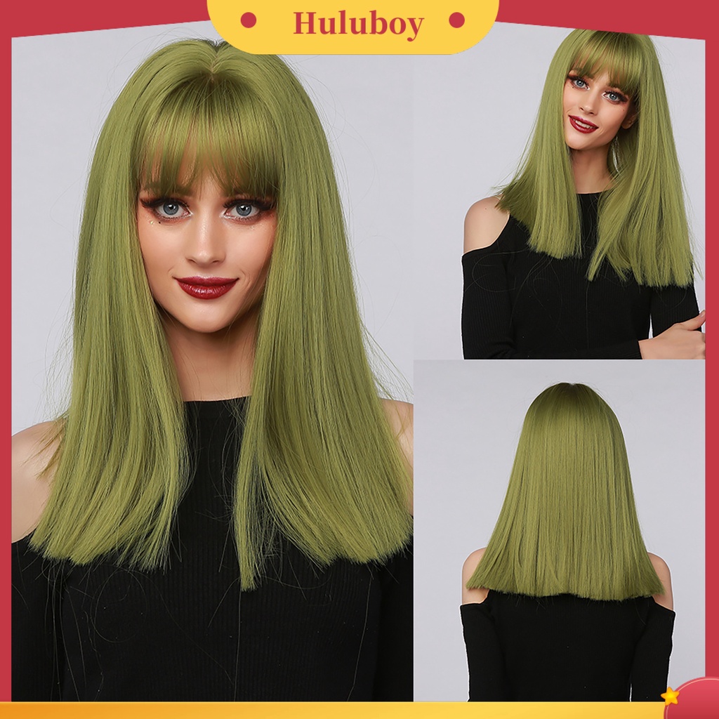 Wig Rambut Wanita Model Panjang Sedang Lurus Warna Gradasi Untuk Natal