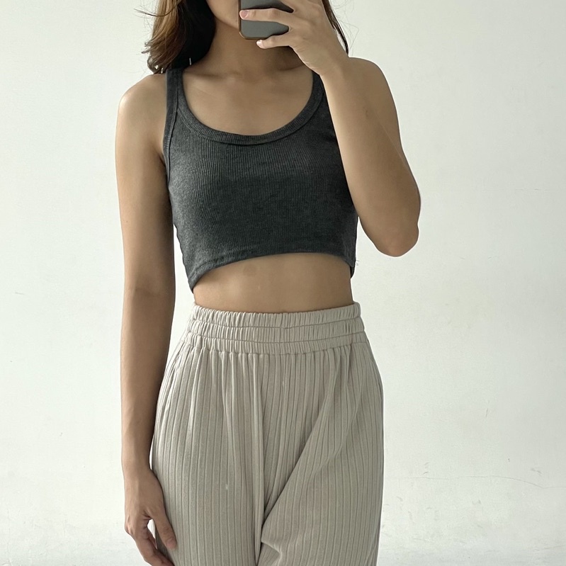 UNI TOP - Ribbed Knit Crop Tank Tanktop Summer Atasan Crop Top Stretch Rib Ribbed Knit Tank