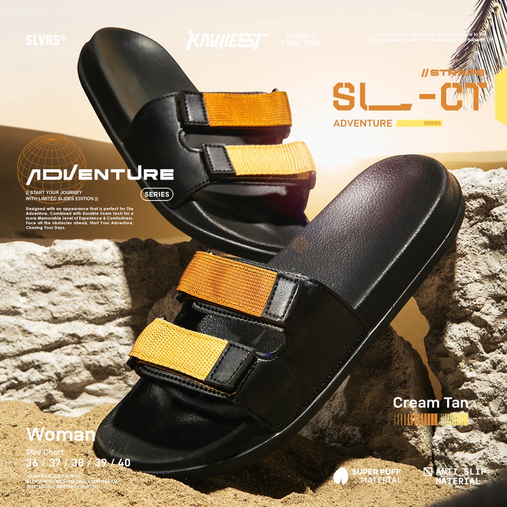 Thesilversky Straps SL-CT Adventure Cream x Tan Slides Sandal Slip On Premium