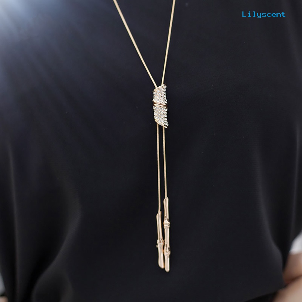 [LS]Wanita Simpul Bambu Rumbai Adjustable Liontin Kalung Rantai Perhiasan