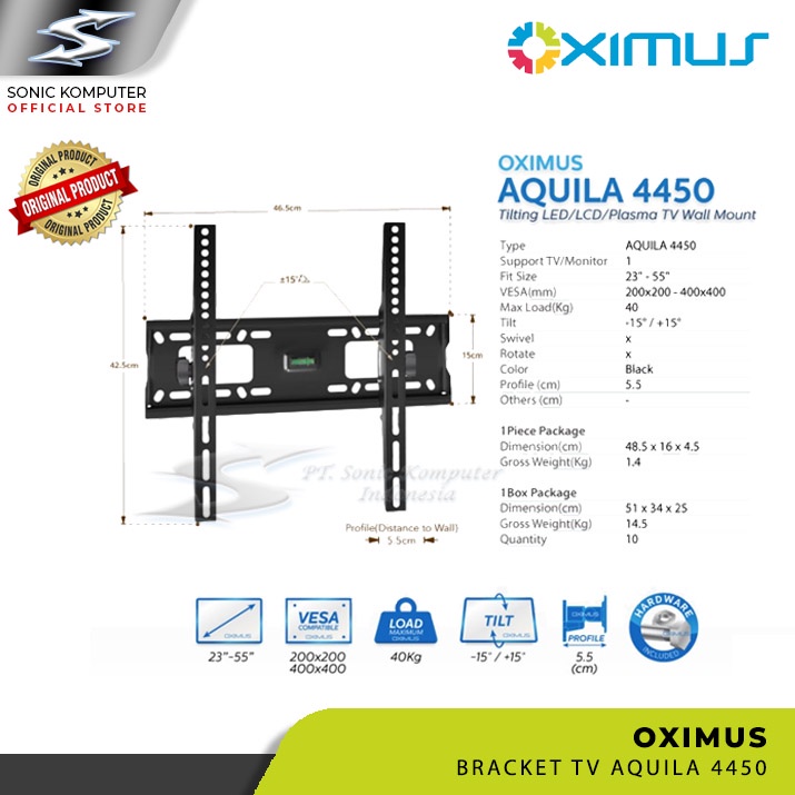 Bracket TV Tilt LCD LED Monitor 23&quot; - 55&quot; OXIMUS Aquila 4450