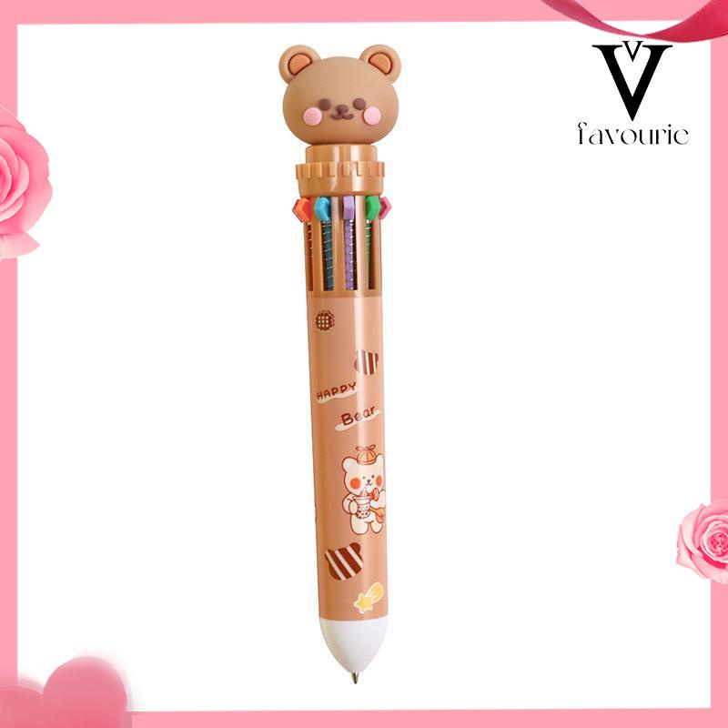 COD1pc Pulpen Mekanik 10 Warna Warni Rectractable Pen Color Motif Kartun Lucu Bear Grid Kotak Aesthetic Bolpoin Alat Tulis Sekolah-FA