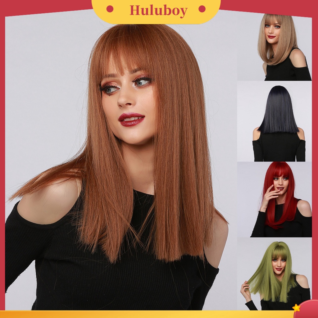 Wig Rambut Wanita Model Panjang Sedang Lurus Warna Gradasi Untuk Natal