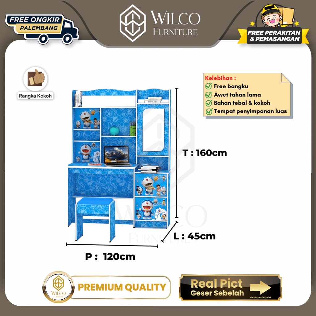 Meja Belajar Anak Karakter / Meja Belajar Doraemon Dilengkapi Cermin