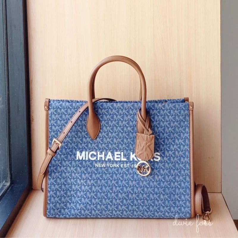 Tas Michael Kors Mirella Medium Tote Signature Denim Multi Original | Tas Tote Bag MK Original | Tas