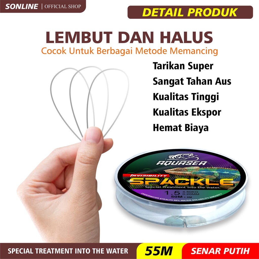 SONLINE Senar Pancing Warna Putih Nilon Garis Fishing Line Memancing Garis Sub Utama Senar Pancing Ikan Line Fishing Speckle Bunglon Senar Pancing Nilon Senar Titik Tak Terlihat Garis Invisible Line Nylon