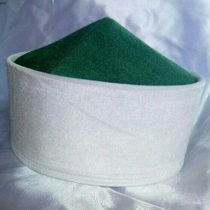 Peci/Songkok/Kopiah mesir bludru kombinasi hijau tua+putih size jumbo - 10