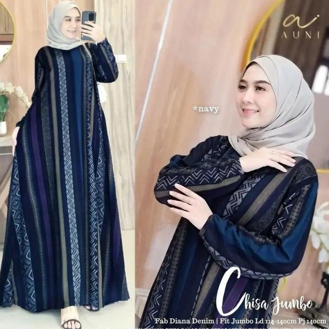 Chisa Jumbo Maxy dress wanita gamis muslim diana denim premium
