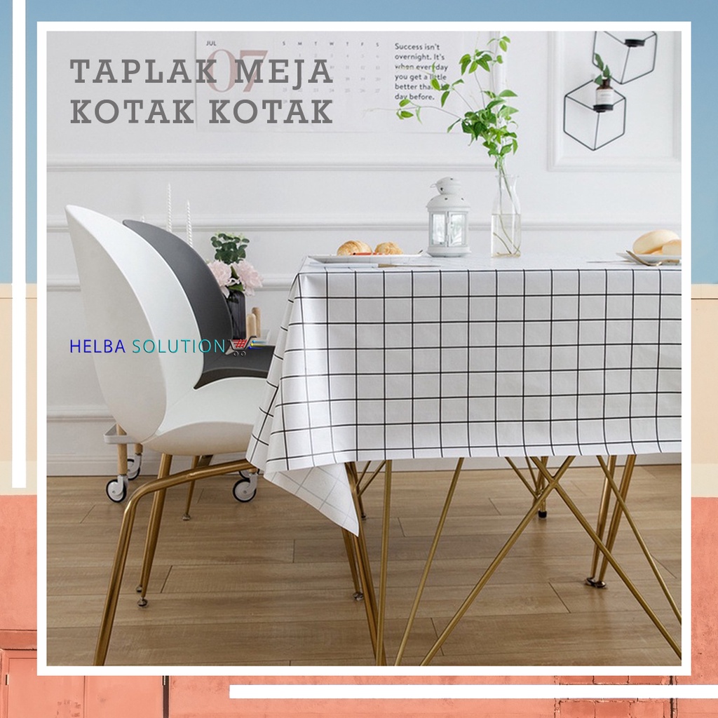Taplak Meja Makan Aesthetic Anti Air Alas Meja Ruang Tamu Kotak kotak ESTETIK Plastik PEVA Table Cloth Waterproof