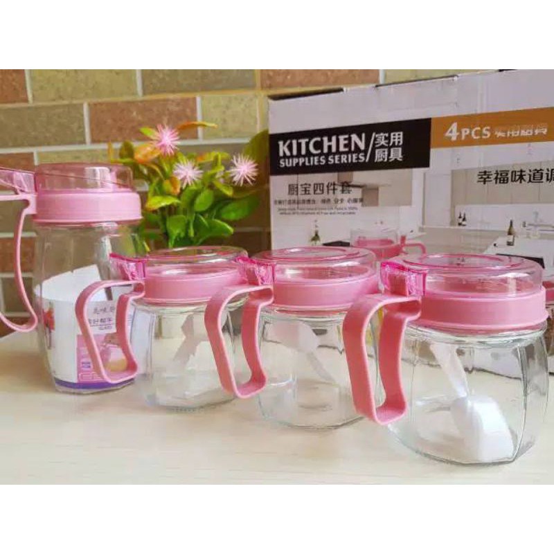 Kitchen supplies serie / Tempat bumbu dapur 4 in 1 botol minyak dan tempat bumbu gula garam multifungsi