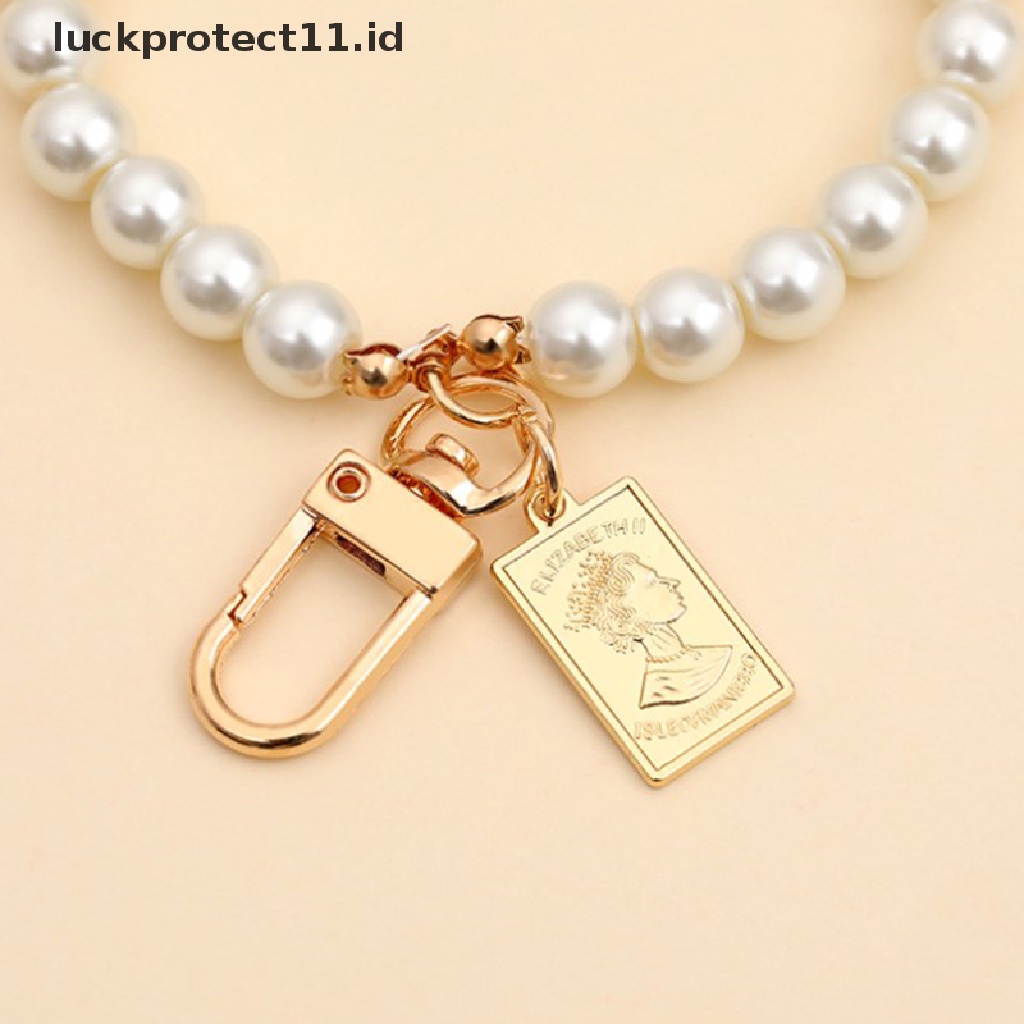 /Fashion Hot// Fashion// Vintage Korea Fashion Mutiara Gantungan Kunci Wanita Gadis Gold Metal Chain Key Ring.