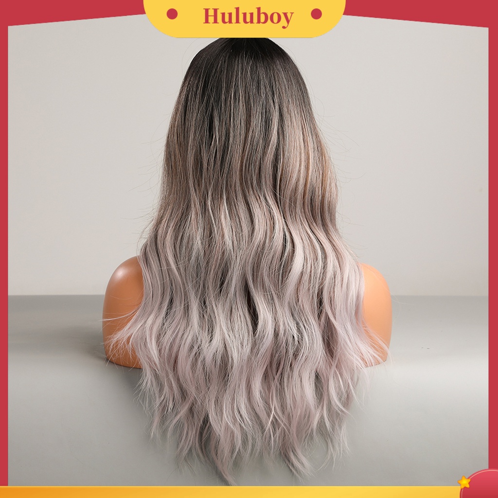 Wig Rambut Panjang Keriting Warna Gradasi Pink Emas Bahan Serat Suhu Tinggi Untuk Wanita