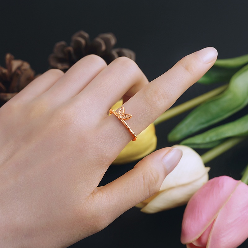 Goldkingdom Perhiasan Fashion Emas Asli Kadar 375 Bangkok Aksesoris Ready Stock Instagram Populer Baru Sederhana Cincin Rose Gold Hias Berlian Cinta Artistik Wanita Ring