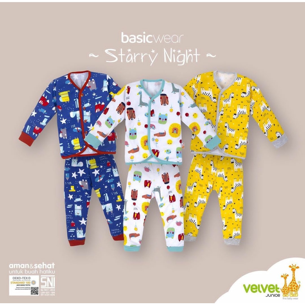 Velvet Junior Setelan Bayi Piyama Panjang Kancing Depan - Baju Bayi Baru Lahir - 2 tahun