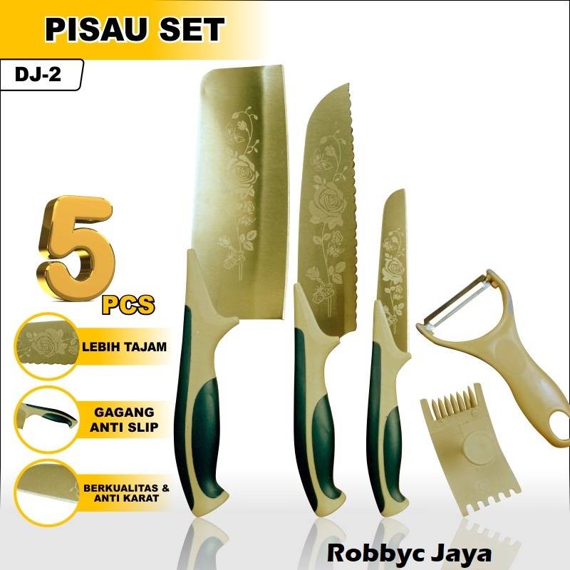Pisau Dapur Set Serbaguna Rose Gold Stainless Steel 5 in 1
