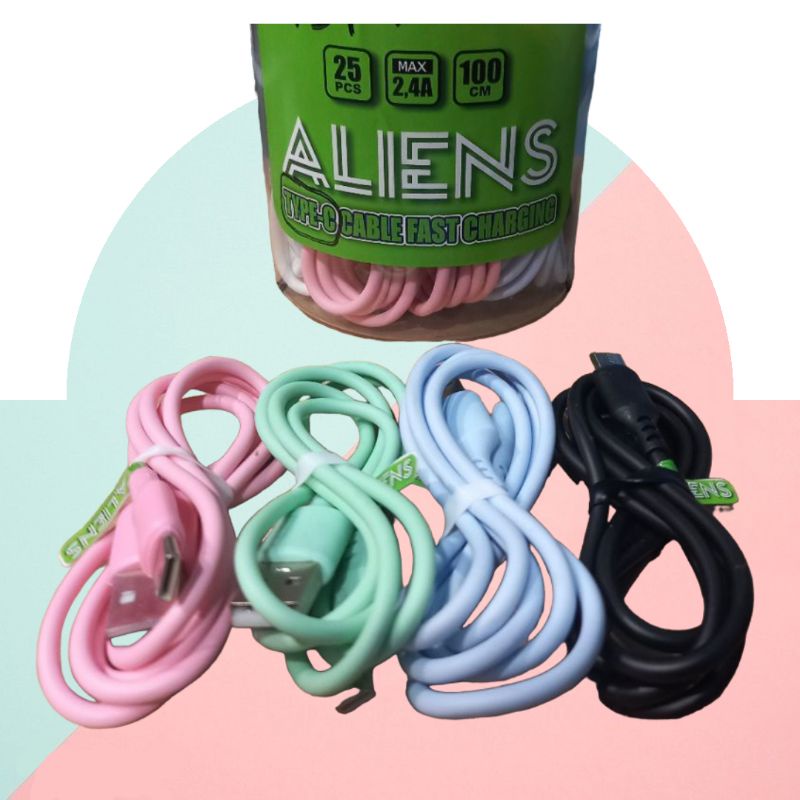 Kabel Cas Charger ALIENS Tipe C Type C / iPhone Lightning