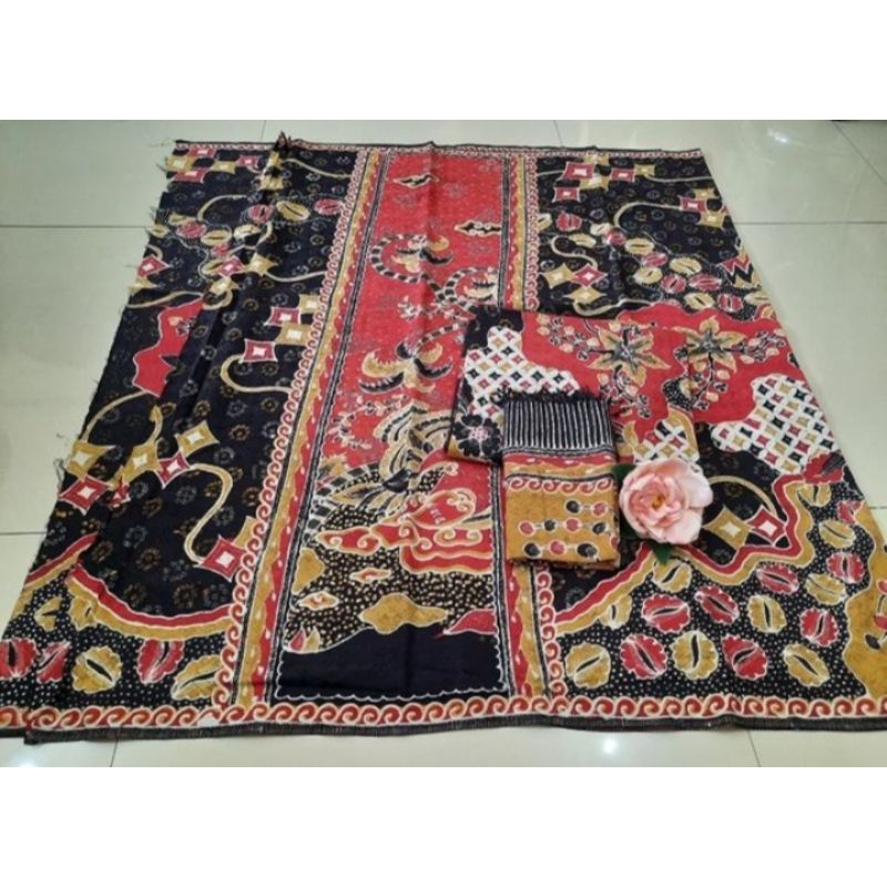kain batik khas Trusmi Cirebon sarimbit bahan dobi tulis alusan dapat 3kain ( sarung, hem + selendan