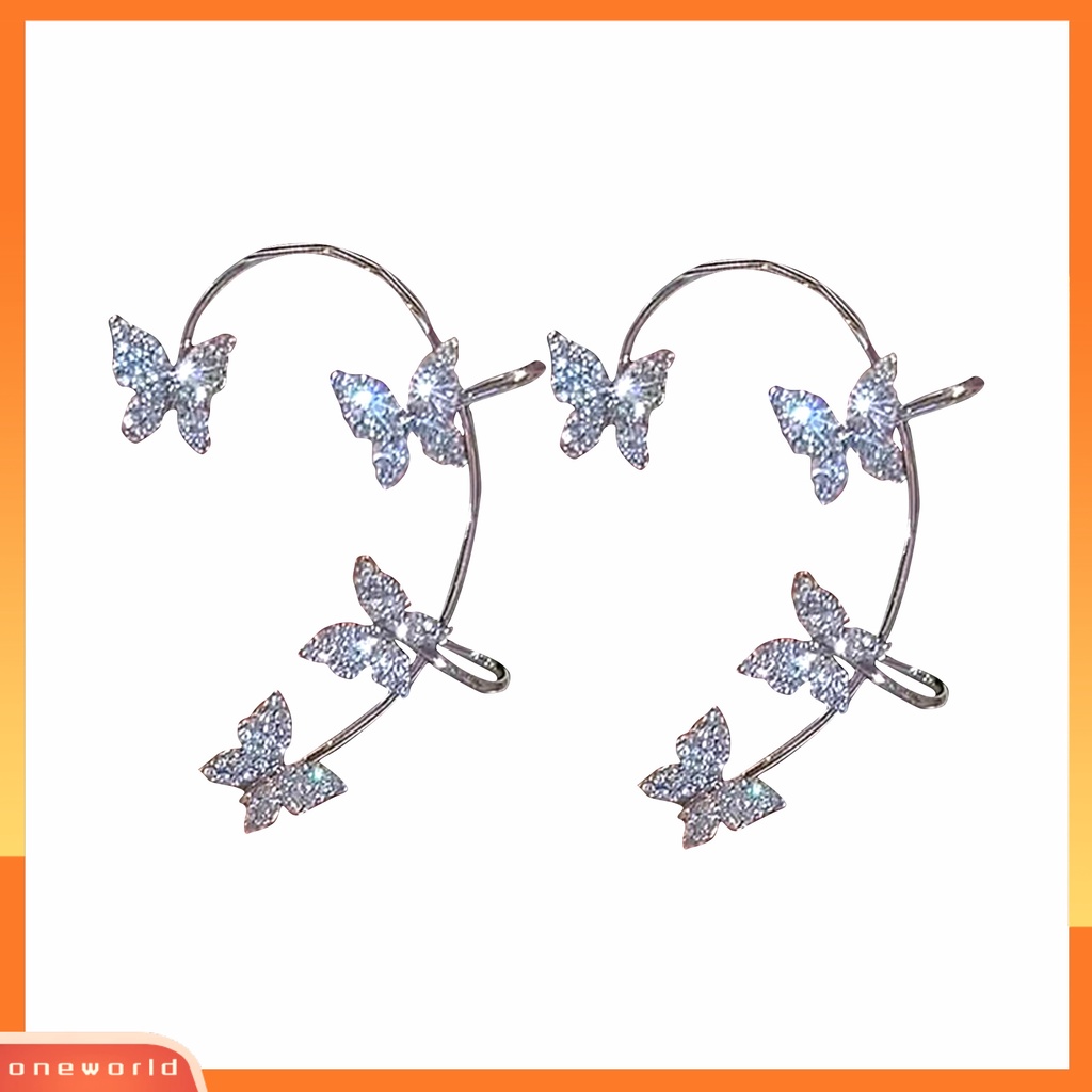 [ONE] 1pasang Anting Klip Butterfly Perhiasan Berlian Imitasi Temperamen Manset Telinga Busur Untuk Pakaian Sehari-Hari